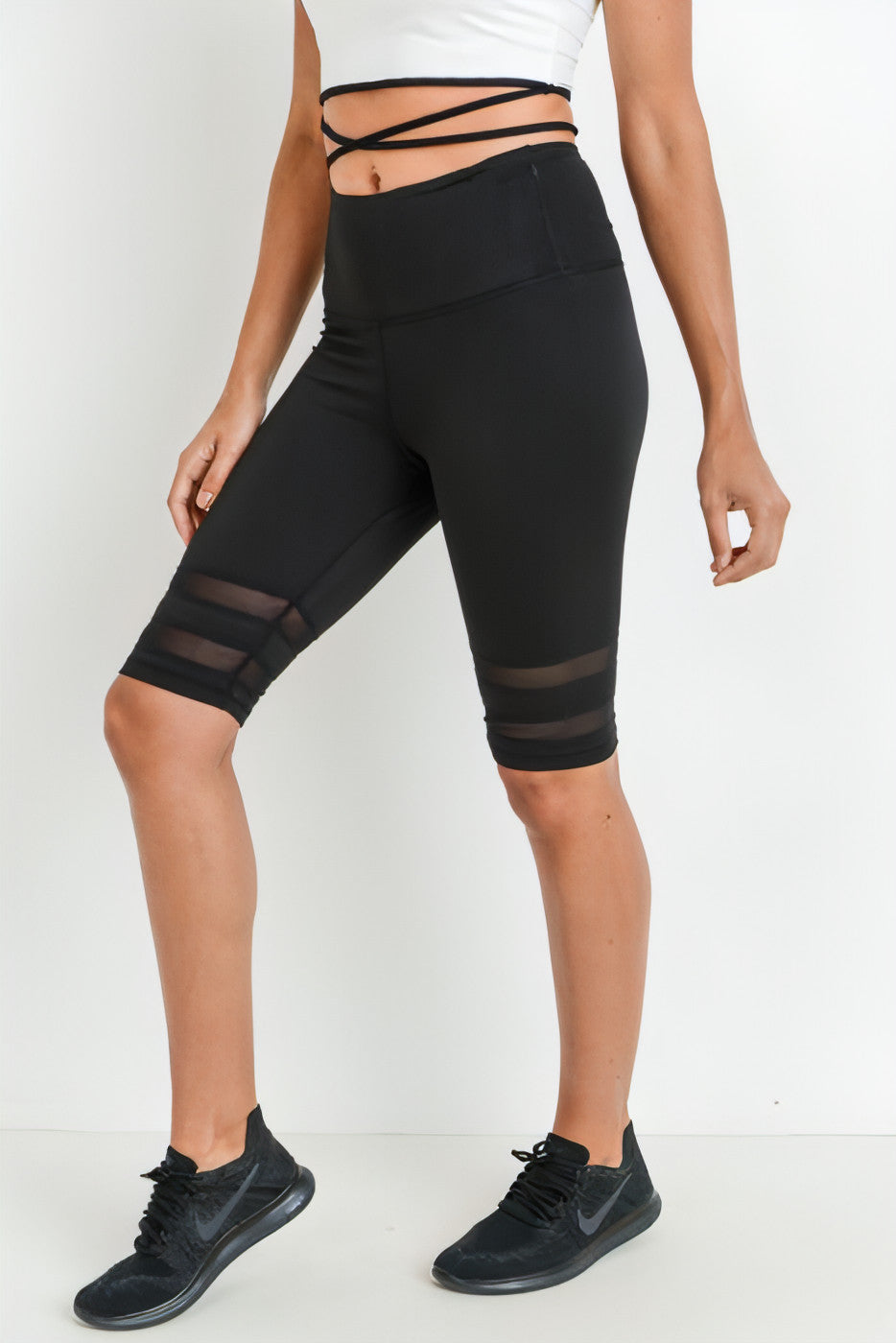 Highwaist Double Mesh Band Short Leggings - Allure SocietyActivewear Shorts