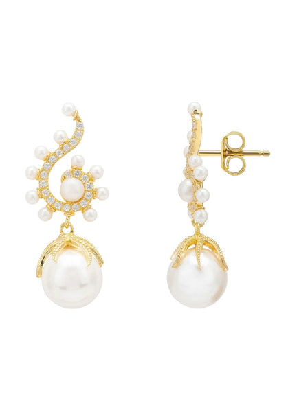 Baroque Pearl Poseidon Gemstone Drop Earrings White Gold - Allure SocietyEarrings