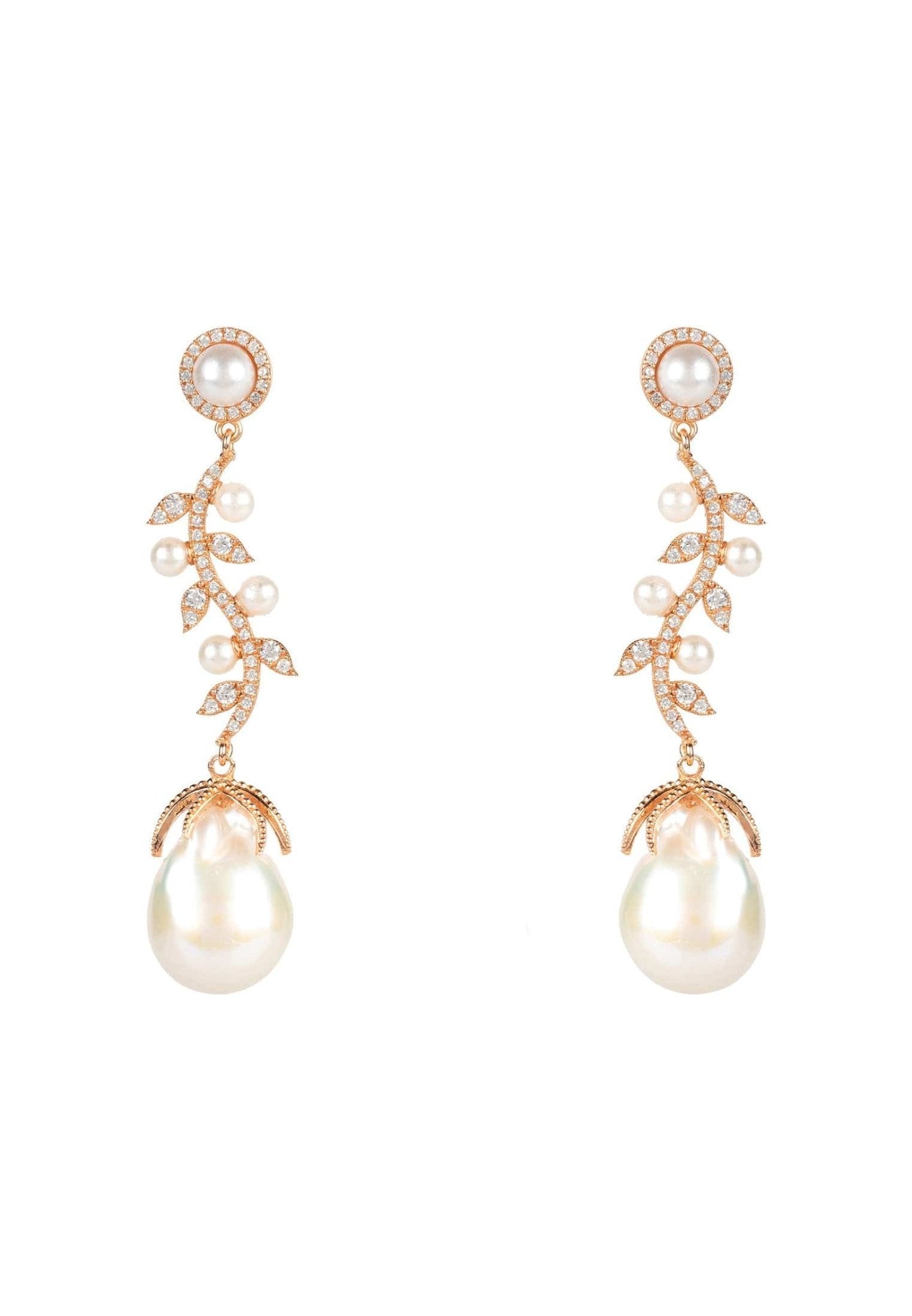 Baroque Pearl Trailing Flowers Earrings Rosegold - Allure SocietyEarrings