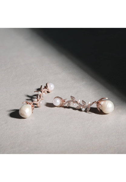 Baroque Pearl Trailing Flowers Earrings Rosegold - Allure SocietyEarrings