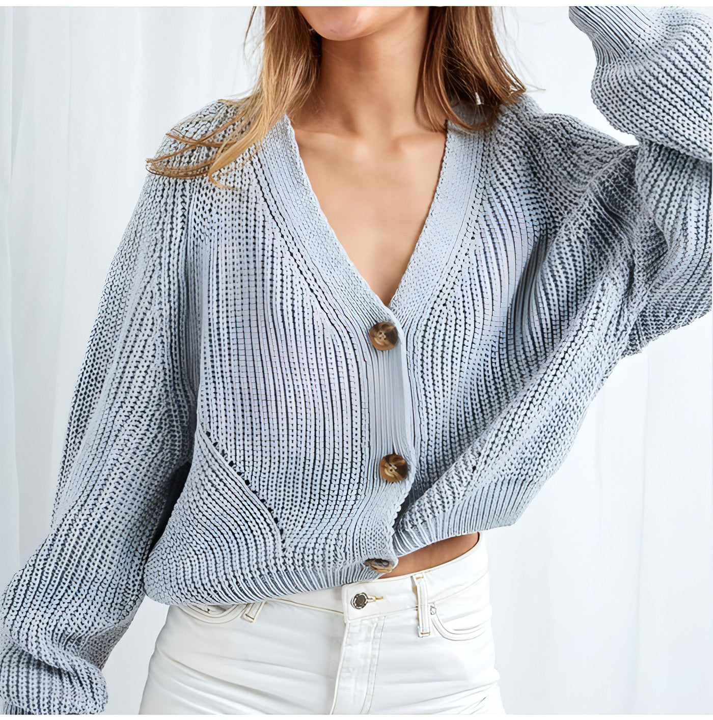 Batwing Sleeve Hollow Knitted Cardigan - Allure SocietyCasualwear Tops