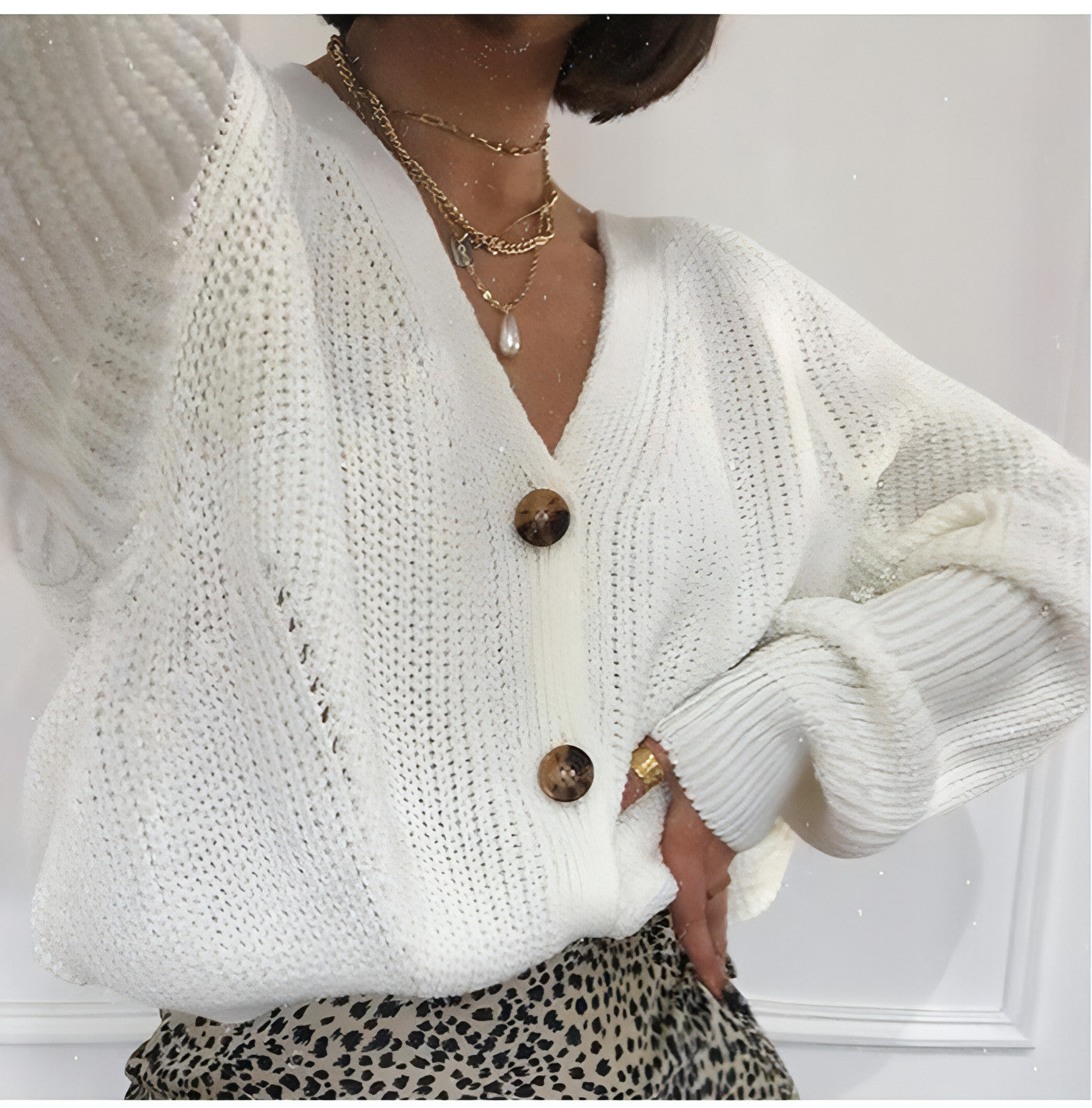 Batwing Sleeve Hollow Knitted Cardigan - Allure SocietyCasualwear Tops