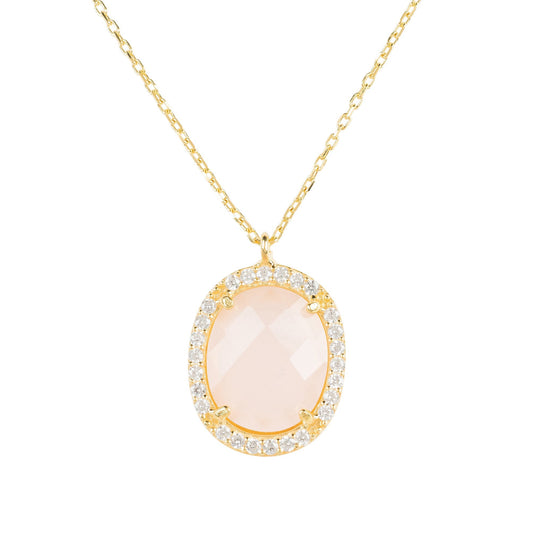 Beatrice Oval Gemstone Pendant Necklace Gold Rose Quartz - Allure SocietyNecklaces