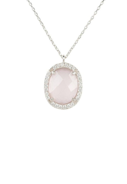 Beatrice Oval Gemstone Pendant Necklace Silver Rose Quartz - Allure SocietyNecklaces