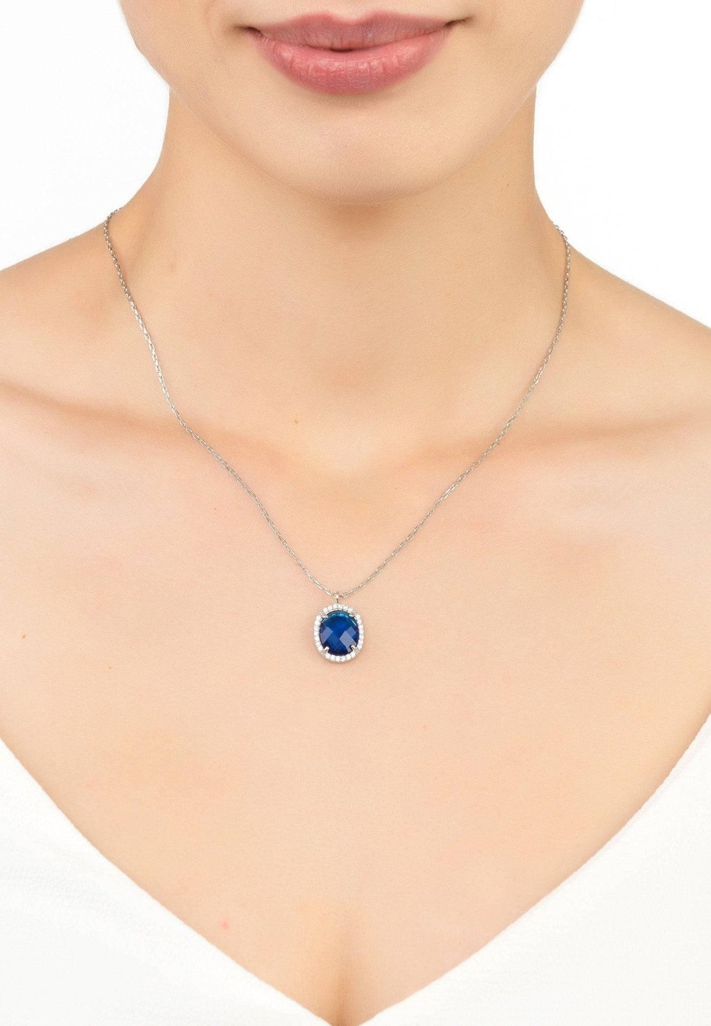 Beatrice Oval Gemstone Pendant Necklace Silver Sapphire Hydro - Allure SocietyNecklaces