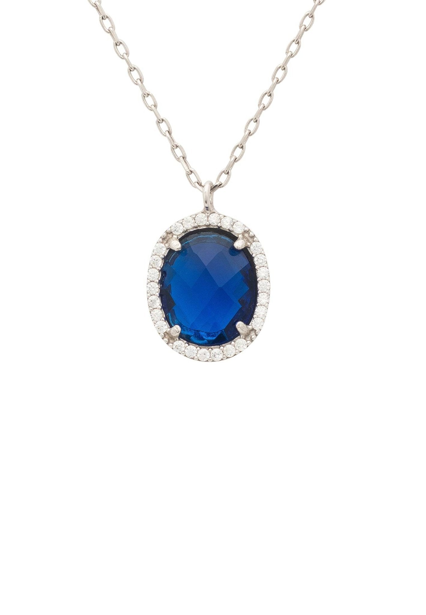 Beatrice Oval Gemstone Pendant Necklace Silver Sapphire Hydro - Allure SocietyNecklaces