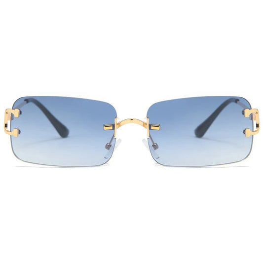 Blue Rectangular Rimless Sunglasses - Allure SocietyUV Sunglasses