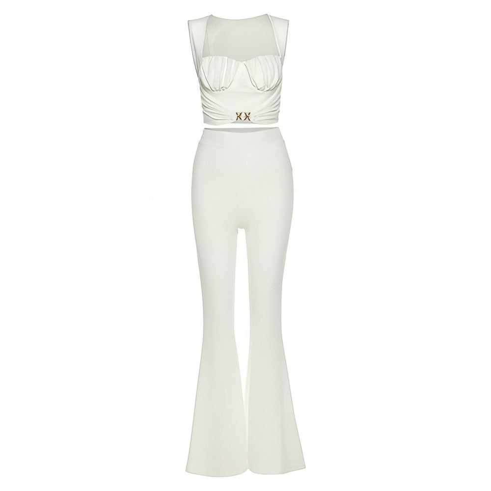 Buckle Tank+Flare Pants Corset Loose High Waist Stretch Pants - Allure SocietyCasualwear Sets