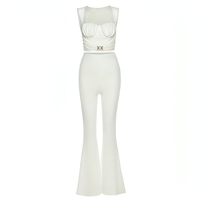 Buckle Tank+Flare Pants Corset Loose High Waist Stretch Pants - Allure SocietyCasualwear Sets