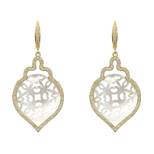 Carved White Mother of Pearl Gold Teardrop Earring - Allure SocietyEarrings