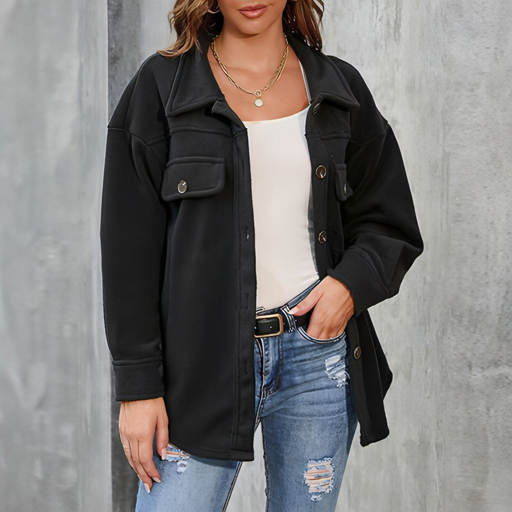 Casual Plush Turn - down Collar Buttons Jacket - Allure SocietyCasualwear Tops