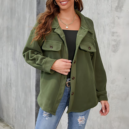 Casual Plush Turn - down Collar Buttons Jacket - Allure SocietyCasualwear Tops