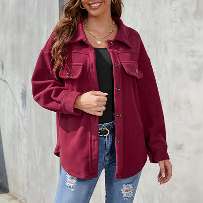 Casual Plush Turn - down Collar Buttons Jacket - Allure SocietyCasualwear Tops