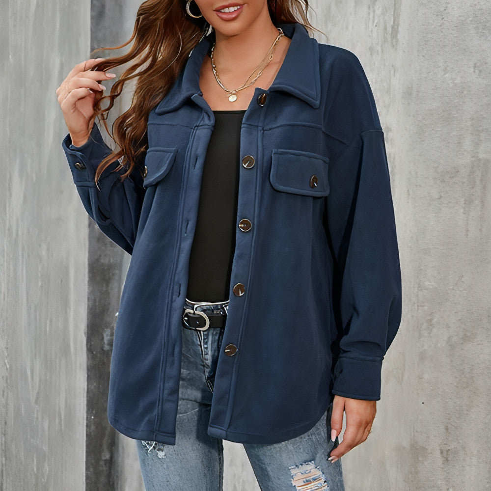 Casual Plush Turn - down Collar Buttons Jacket - Allure SocietyCasualwear Tops