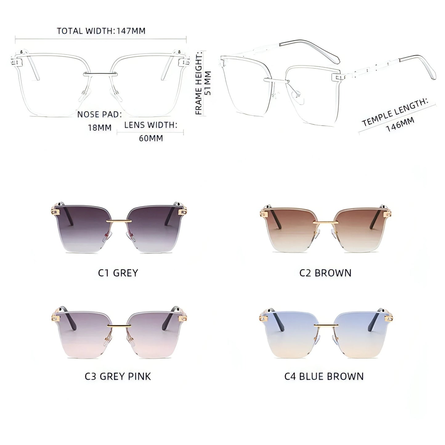 Cat Eye Sunglasses Frameless - Allure SocietyUV Sunglasses