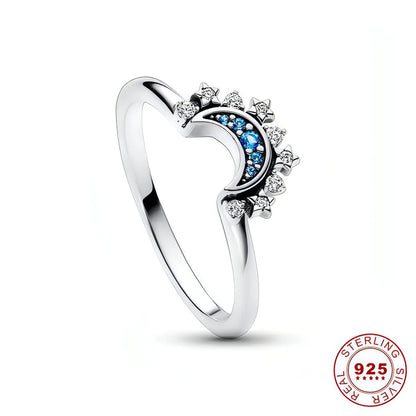 Celestial Blue Sparkling Moon And Sun Rings - Allure SocietyRings