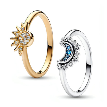 Celestial Blue Sparkling Moon And Sun Rings - Allure SocietyRings