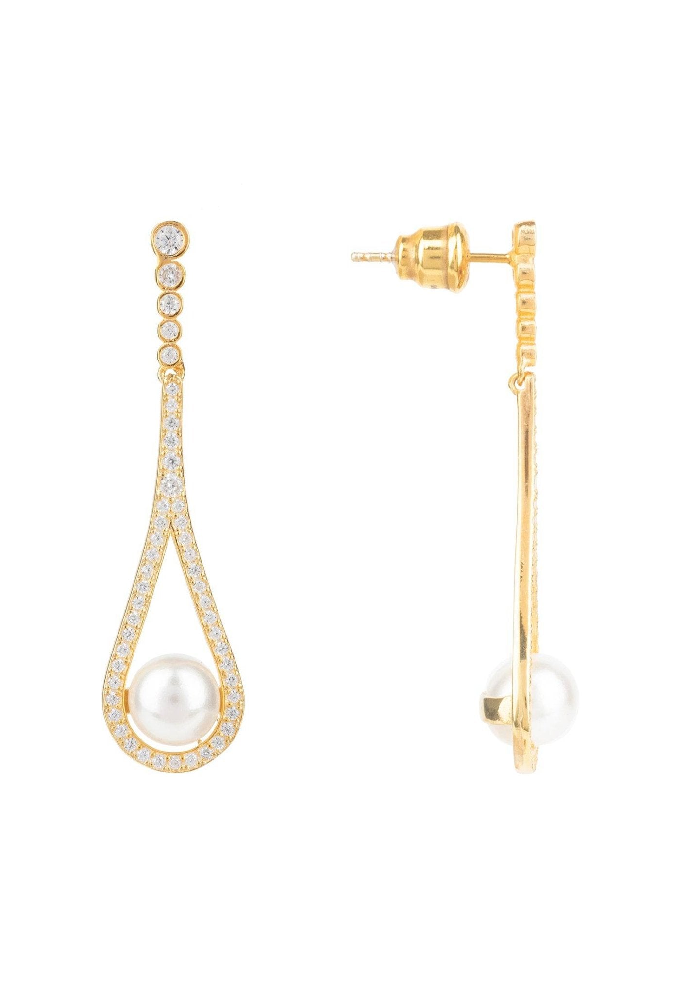 Cradled Pearl Drop Earrings Gold - Allure SocietyEarrings