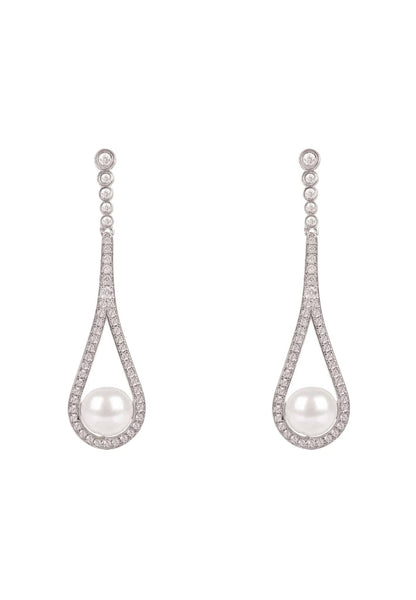 Cradled Pearl Drop Earrings Silver - Allure SocietyEarrings