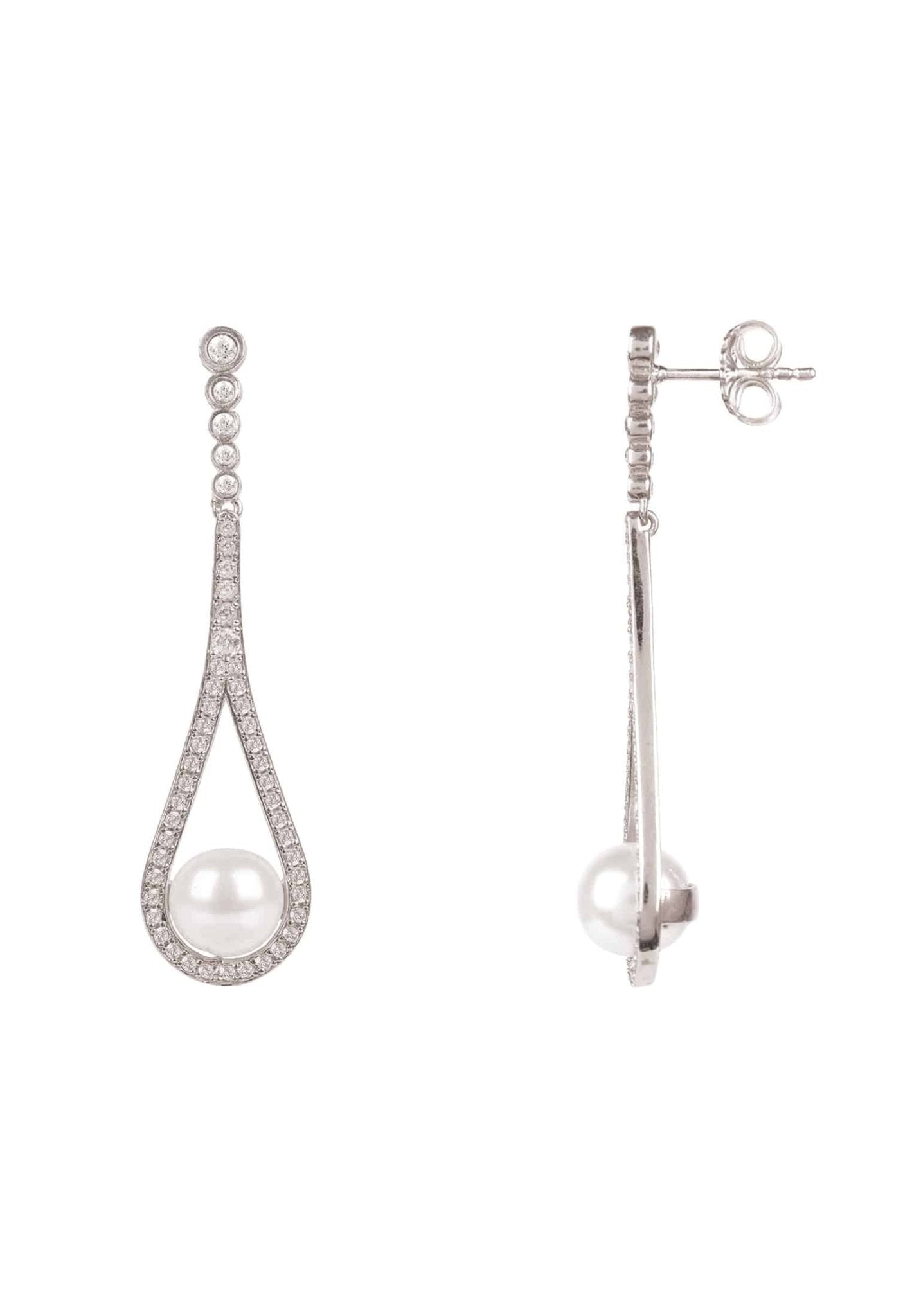 Cradled Pearl Drop Earrings Silver - Allure SocietyEarrings
