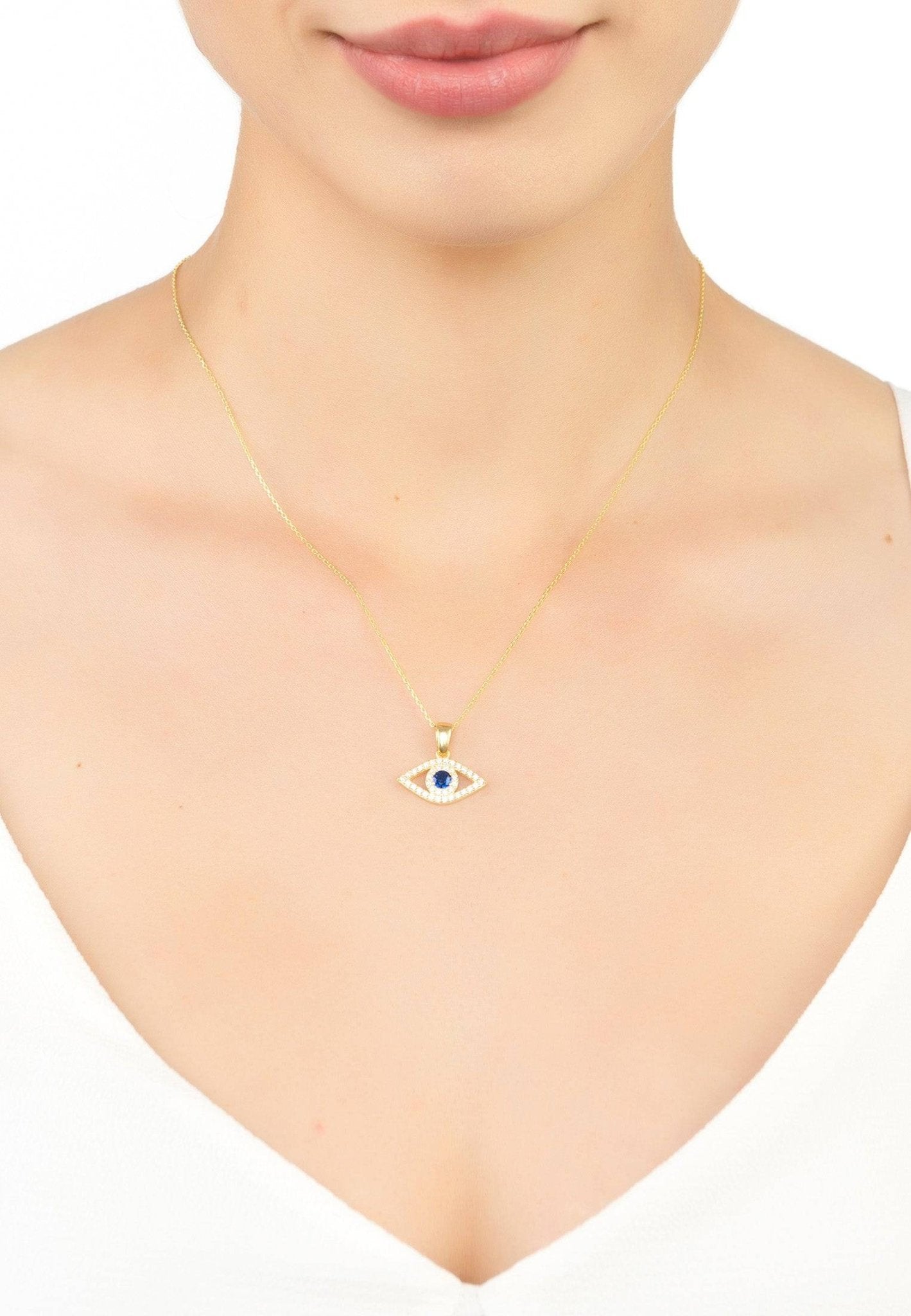 Evil Eye Elliptical Necklace Blue Gold - Allure SocietyNecklaces
