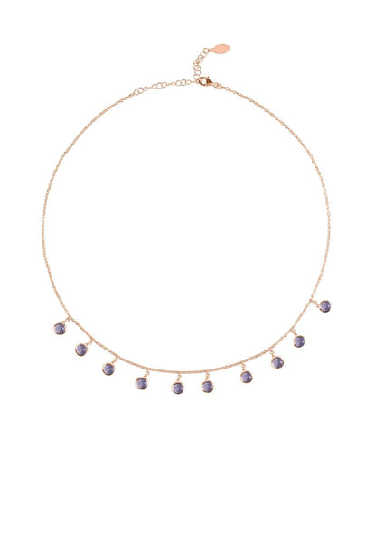 Florence Round Gemstone Necklace Rosegold Amethyst - Allure SocietyNecklaces
