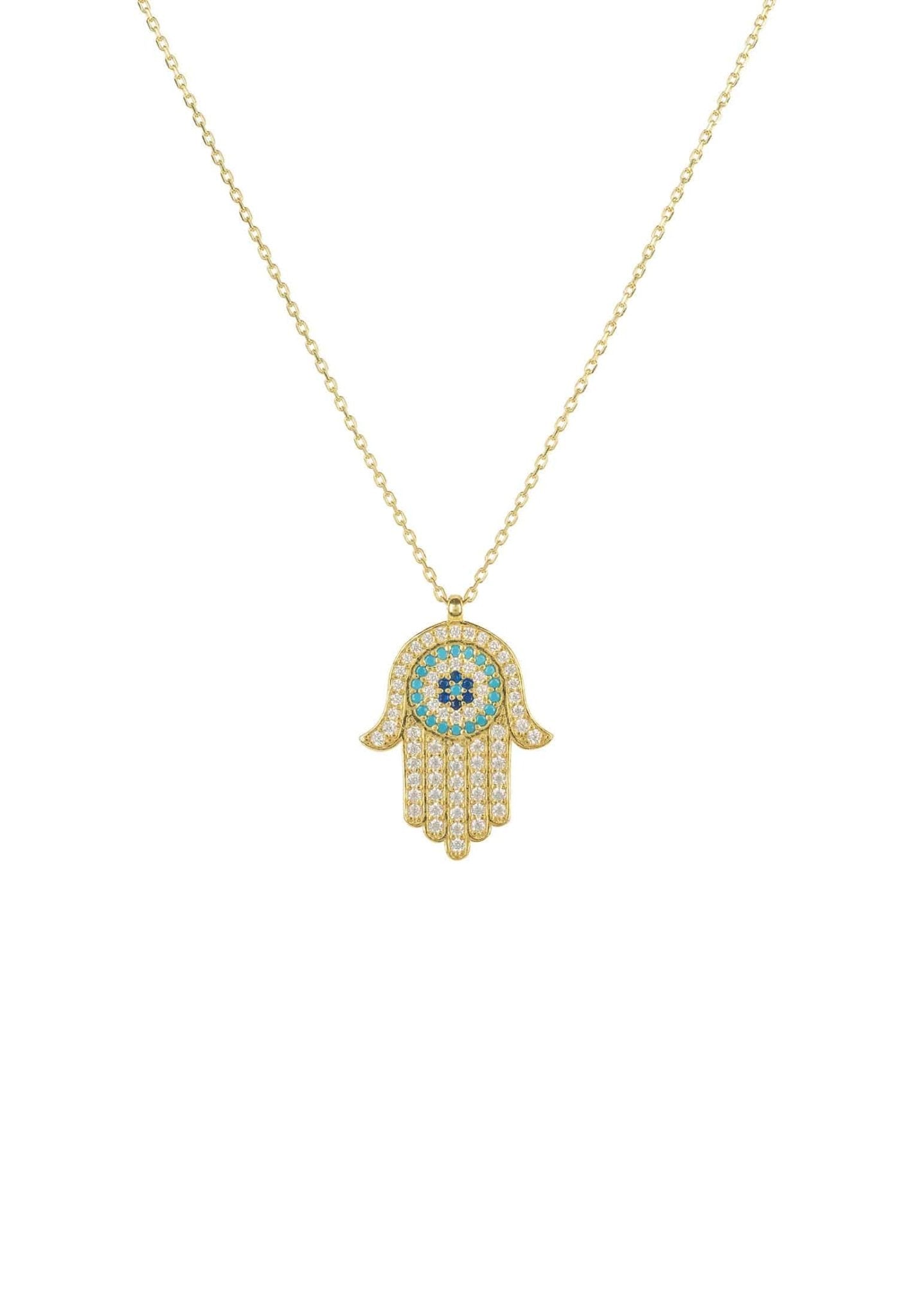 Hamsa Hand With Evil Eye Pendant Necklace Gold - Allure SocietyNecklaces