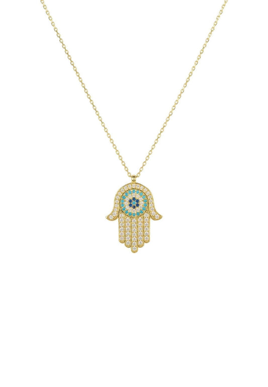 Hamsa Hand With Evil Eye Pendant Necklace Gold - Allure SocietyNecklaces