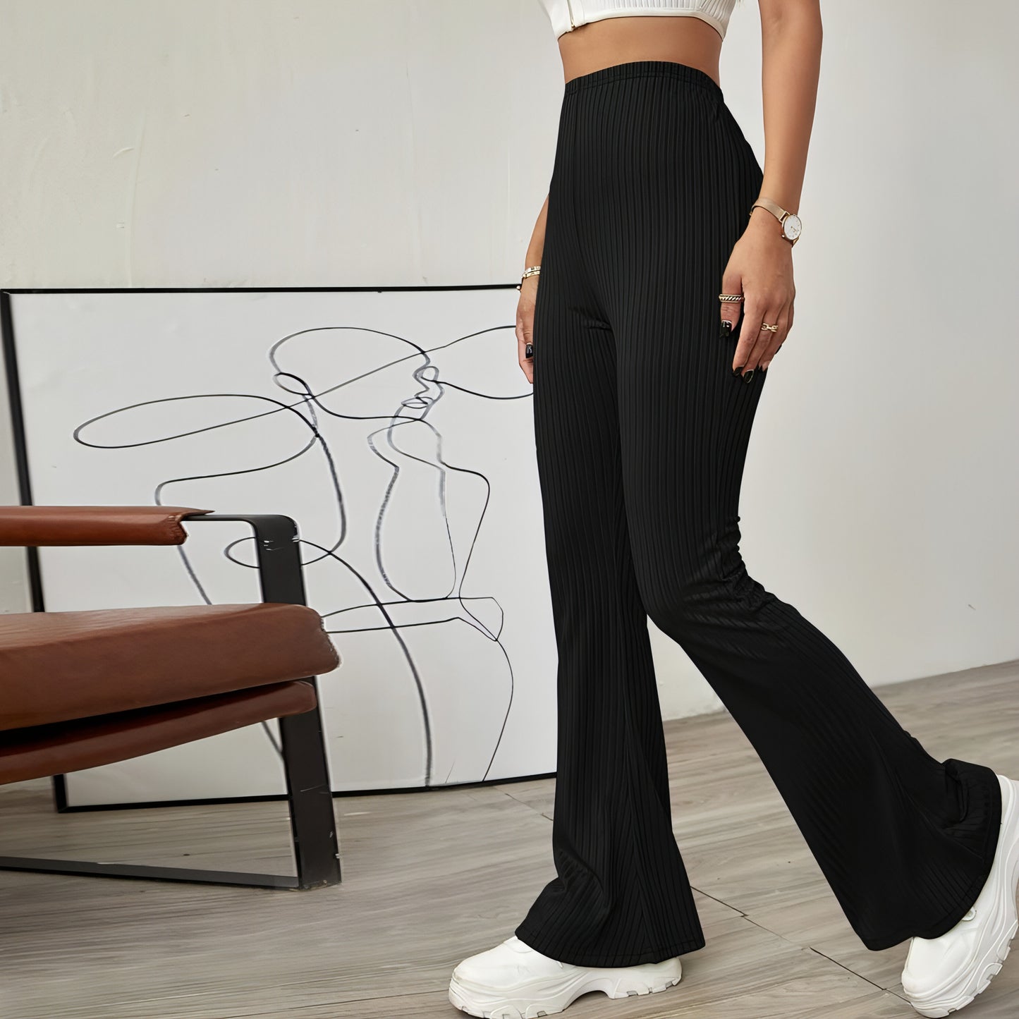 High - Waist Flared Knit Pants - Allure SocietyLoungewear Pants