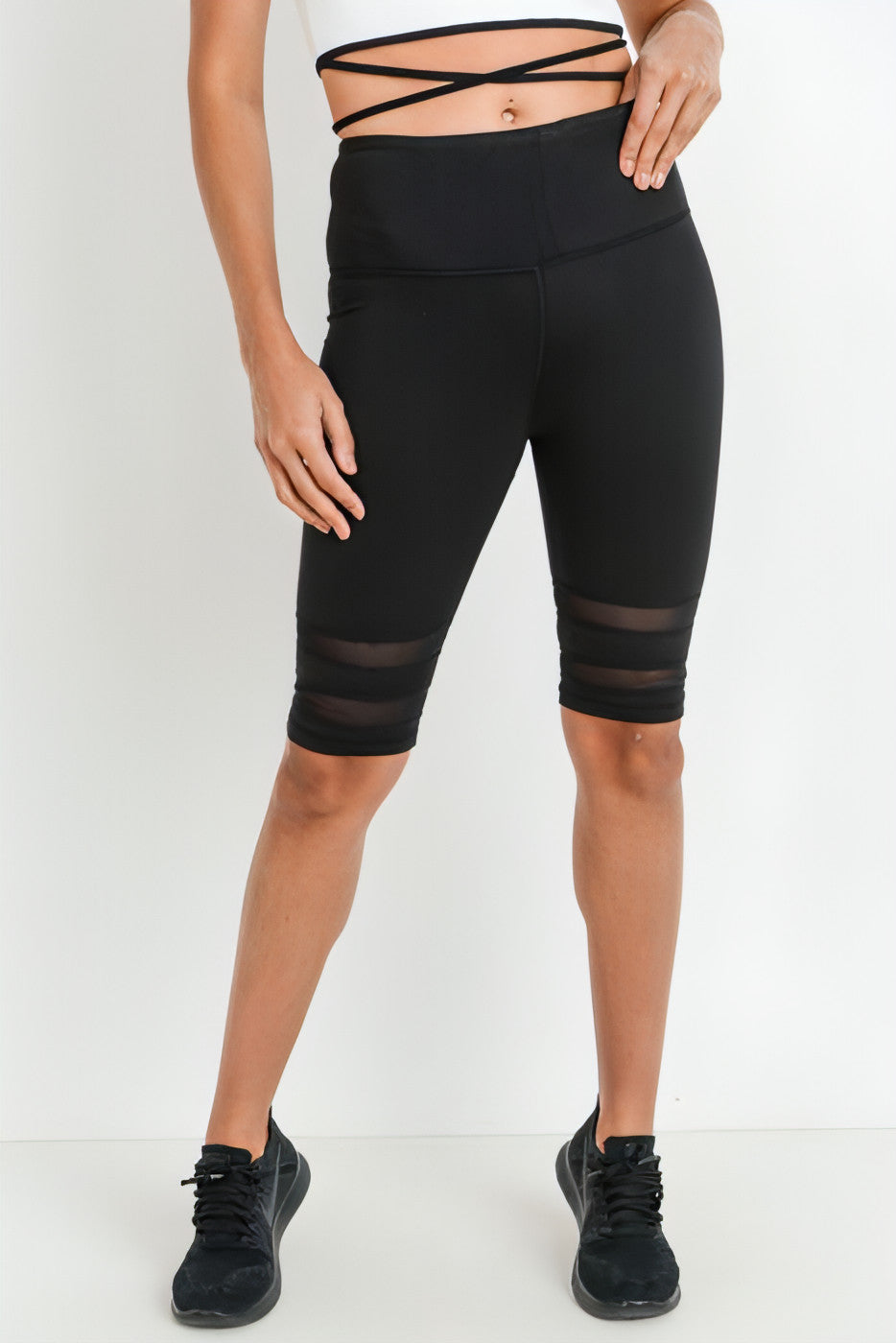 Highwaist Double Mesh Band Short Leggings - Allure SocietyActivewear Shorts