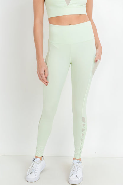 Highwaist Hybrid Mesh & Lattice Straps Full Pocket Leggings - Allure SocietyActivewear Pants