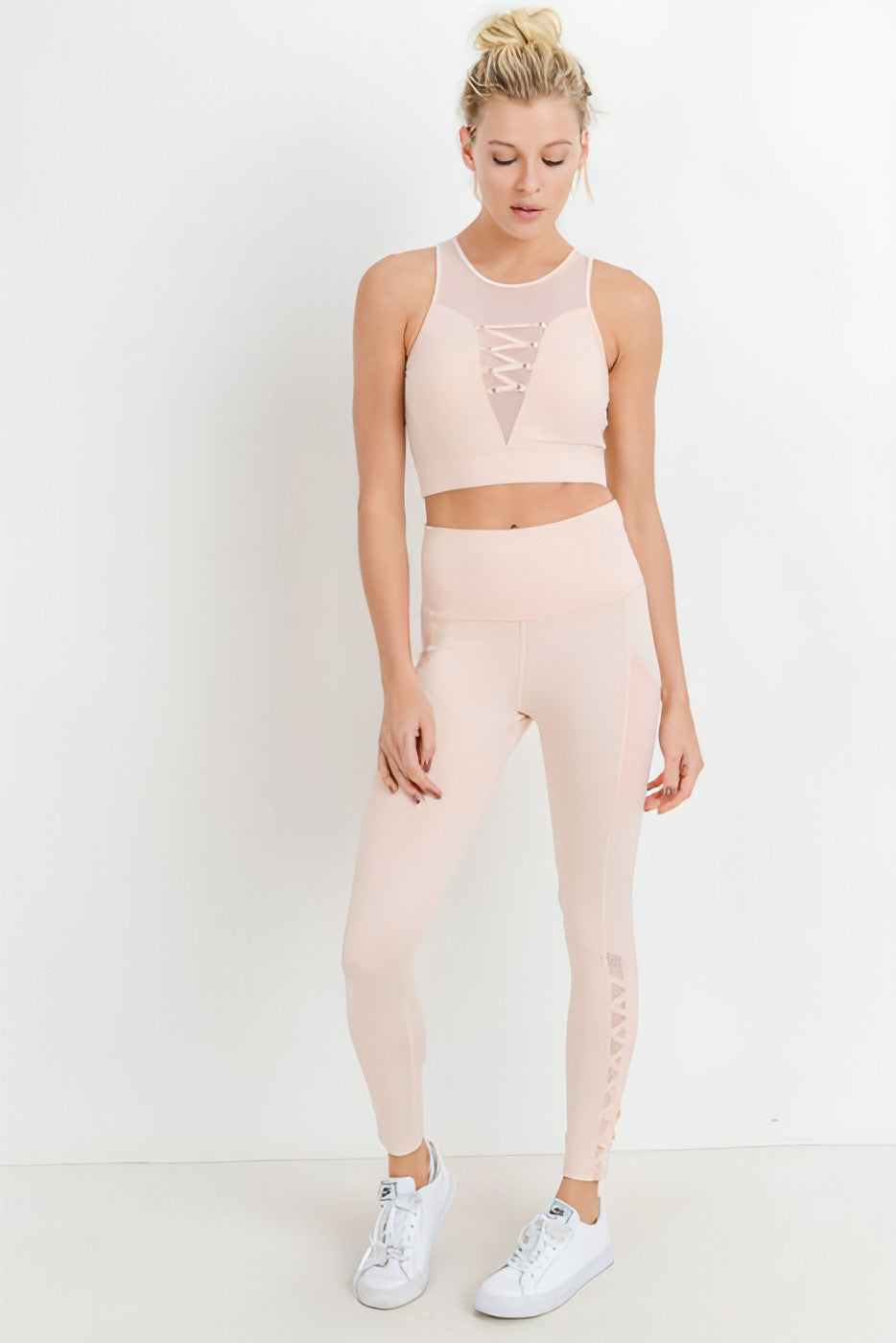 Highwaist Hybrid Mesh & Lattice Straps Full Pocket Leggings - Allure SocietyActivewear Pants