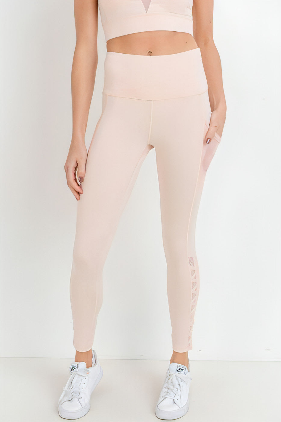 Highwaist Hybrid Mesh & Lattice Straps Full Pocket Leggings - Allure SocietyActivewear Pants