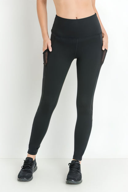 Highwaist Hybrid Mesh & Lattice Straps Full Pocket Leggings - Allure SocietyActivewear Pants