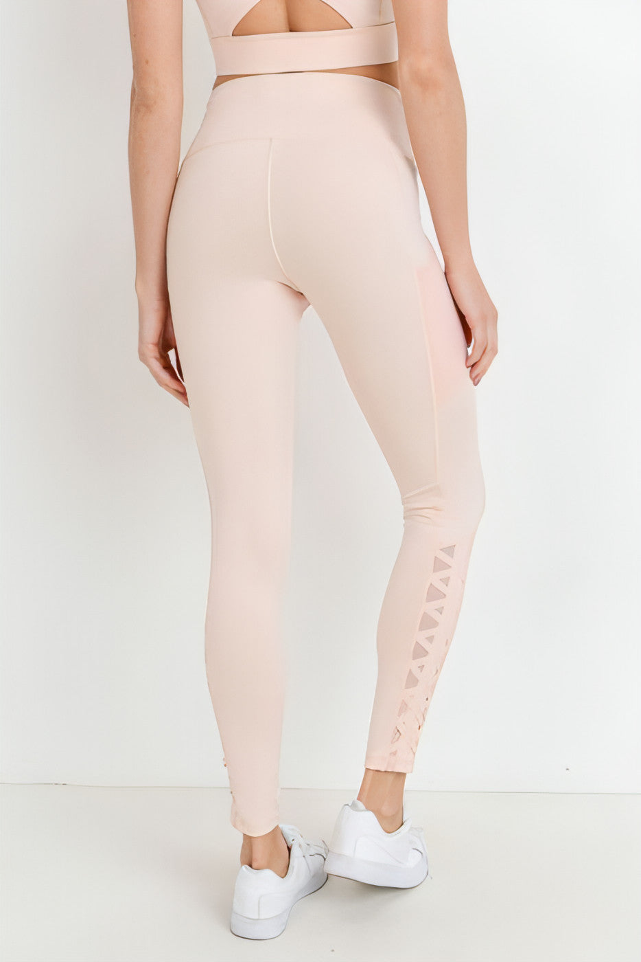 Highwaist Hybrid Mesh & Lattice Straps Full Pocket Leggings - Allure SocietyActivewear Pants