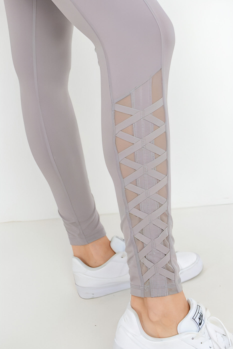 Highwaist Hybrid Mesh & Lattice Straps Full Pocket Leggings - Allure SocietyActivewear Pants