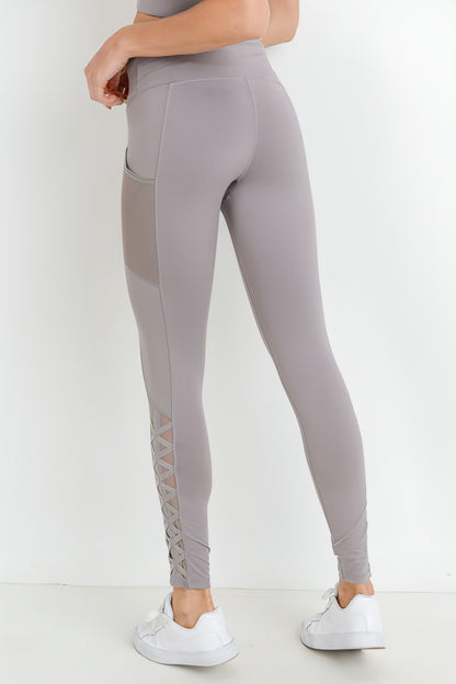 Highwaist Hybrid Mesh & Lattice Straps Full Pocket Leggings - Allure SocietyActivewear Pants