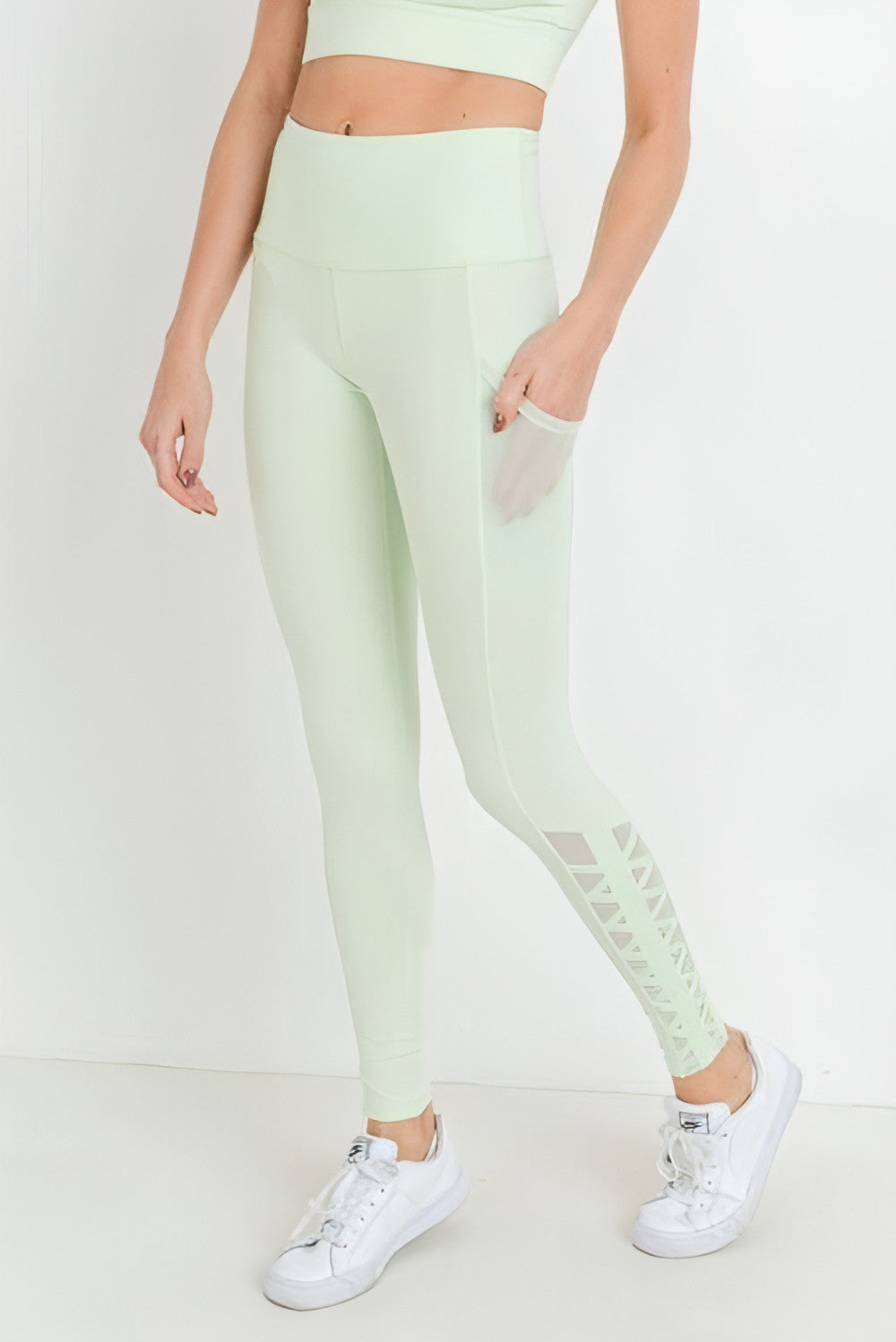 Highwaist Hybrid Mesh & Lattice Straps Full Pocket Leggings - Allure SocietyActivewear Pants