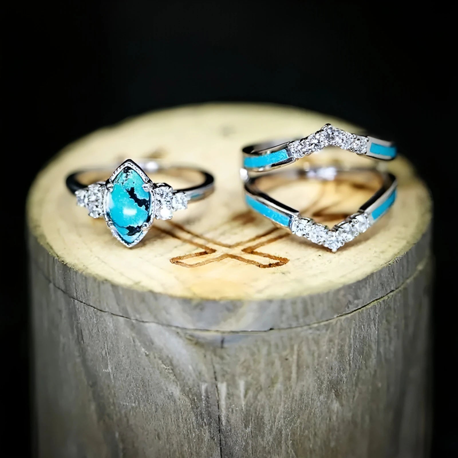 Inlaid Green Stone Ring Set - Allure SocietyRings