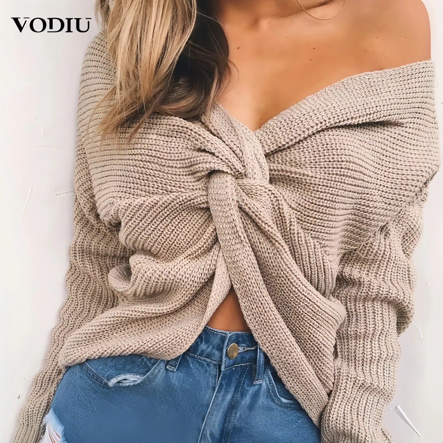 Korean Knitted V - Neck Plus Size Sweater - Allure SocietyCasualwear Tops