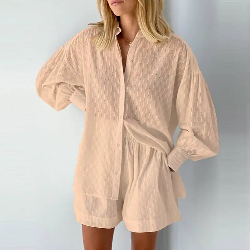 Lantern Sleeve Loose Shirt and Short Set 2 Piece Outfits - Allure SocietyCasualwear Sets