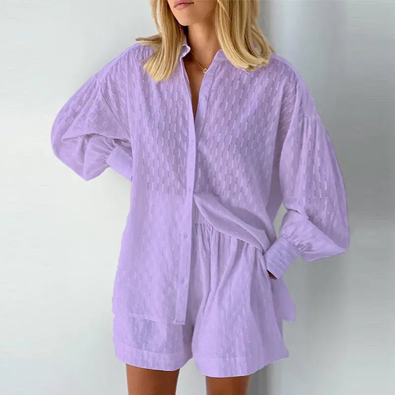 Lantern Sleeve Loose Shirt and Short Set 2 Piece Outfits - Allure SocietyCasualwear Sets