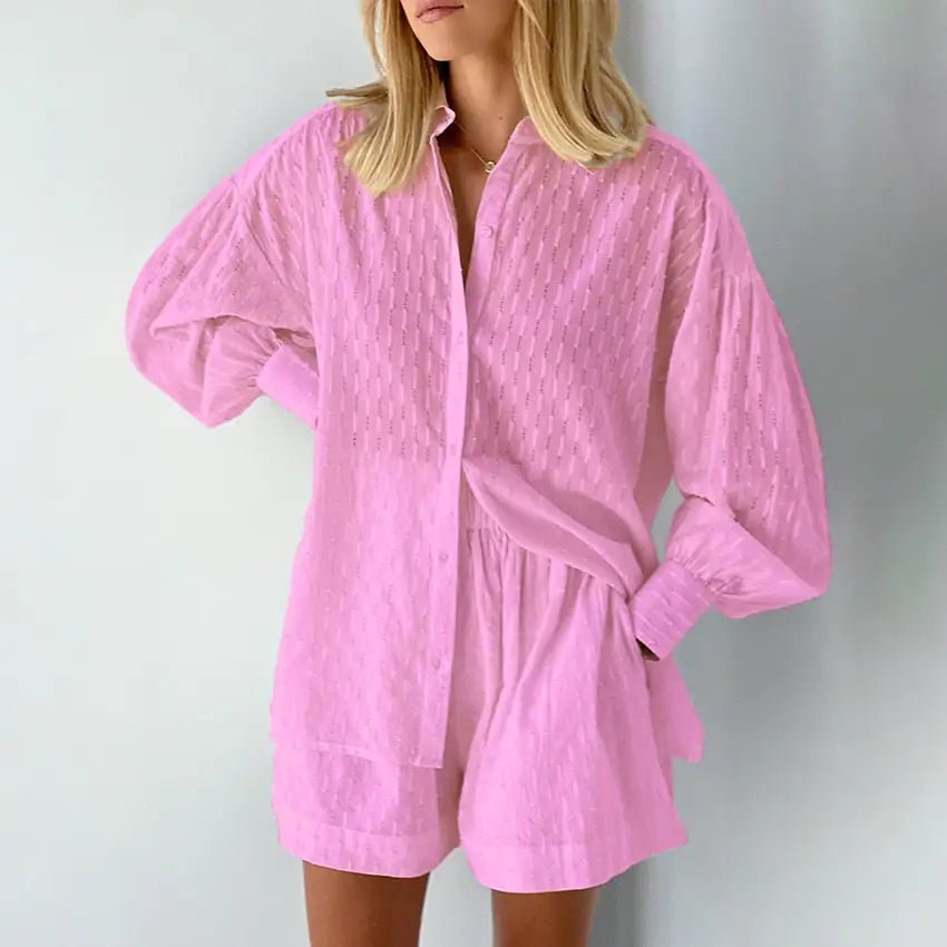 Lantern Sleeve Loose Shirt and Short Set 2 Piece Outfits - Allure SocietyCasualwear Sets