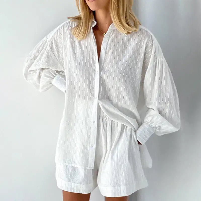 Lantern Sleeve Loose Shirt and Short Set 2 Piece Outfits - Allure SocietyCasualwear Sets