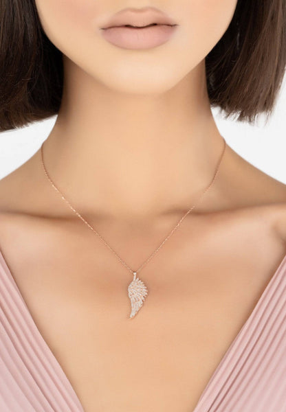 Large Angel Wing Necklace Rosegold - Allure SocietyNecklaces