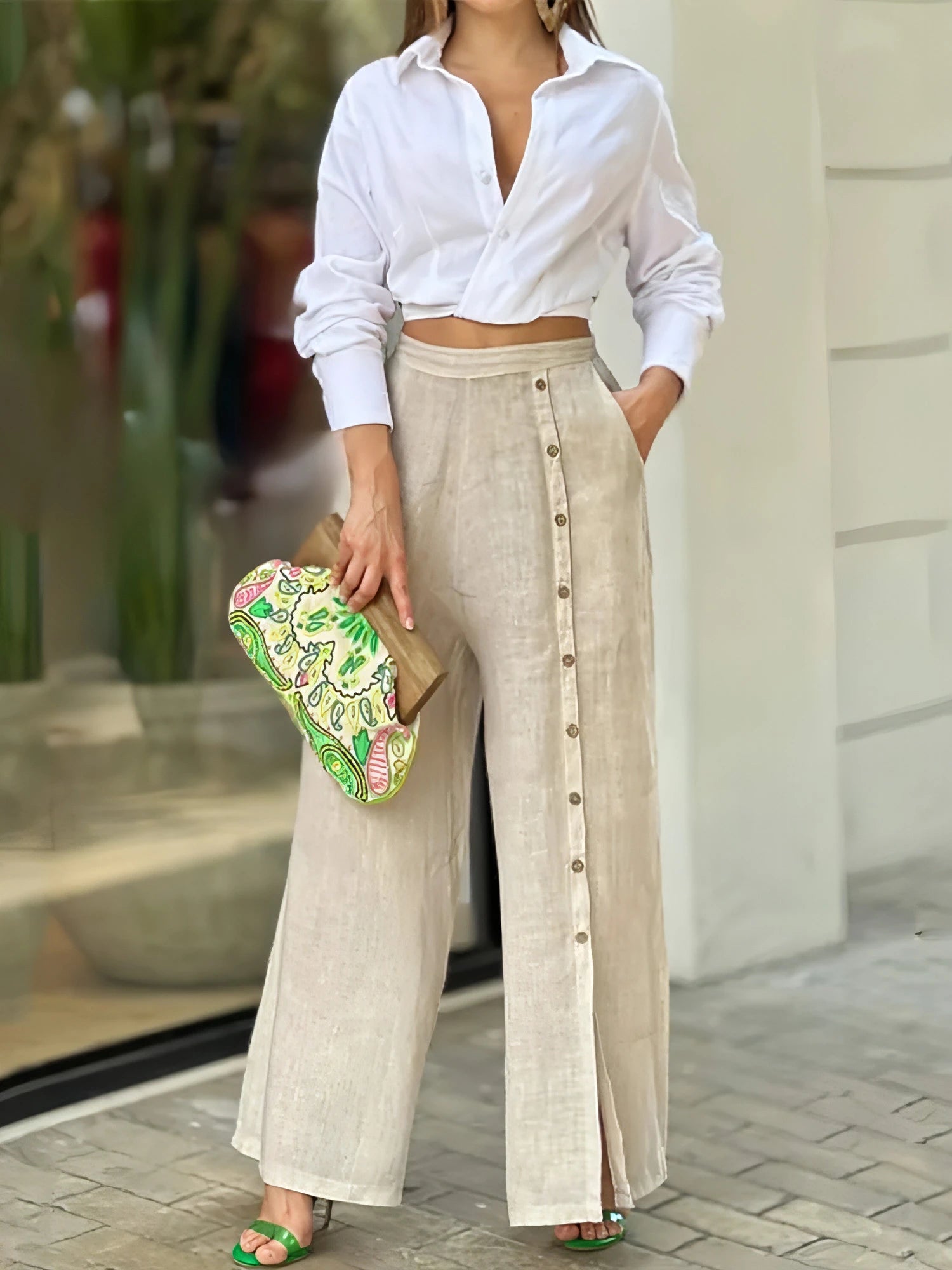 Long Sleeve Nipped Waist Top And Wide Legs Pants - Allure SocietyCasualwear Sets