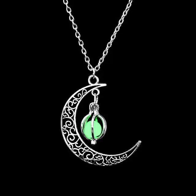 Luminous Moon Pendant Necklace with Natural Glowing Stone - Healing Charm - Allure SocietyNecklaces