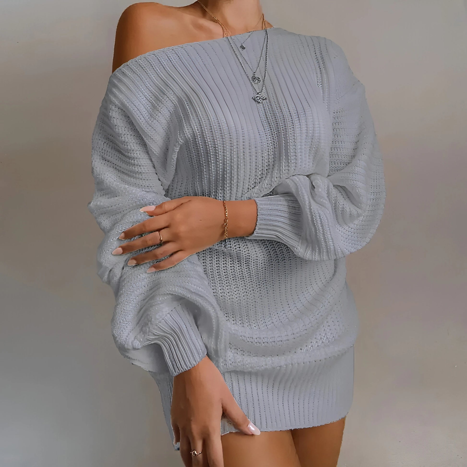 Off - Shoulder Women's Knitted Sweater Dress - Allure SocietyCasualwear Dresses