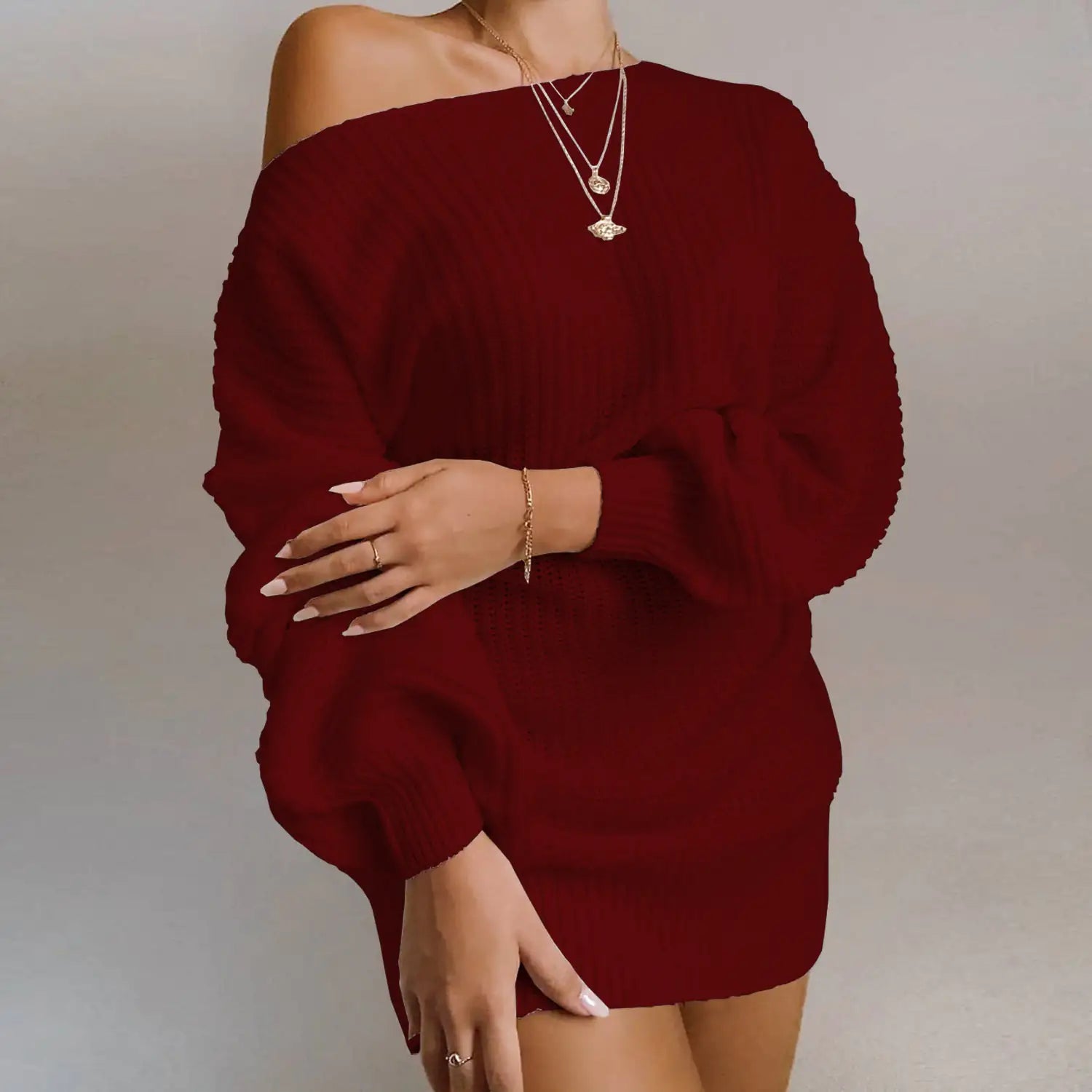 Off - Shoulder Women's Knitted Sweater Dress - Allure SocietyCasualwear Dresses