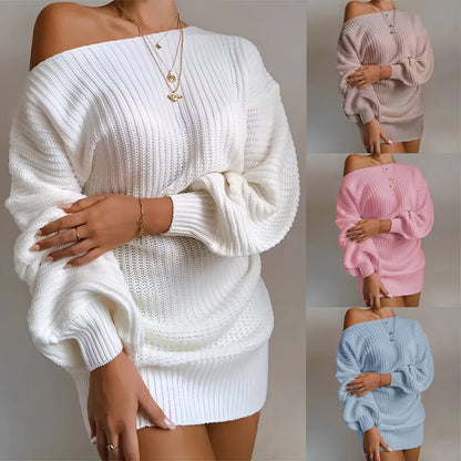 Off - Shoulder Women's Knitted Sweater Dress - Allure SocietyCasualwear Dresses